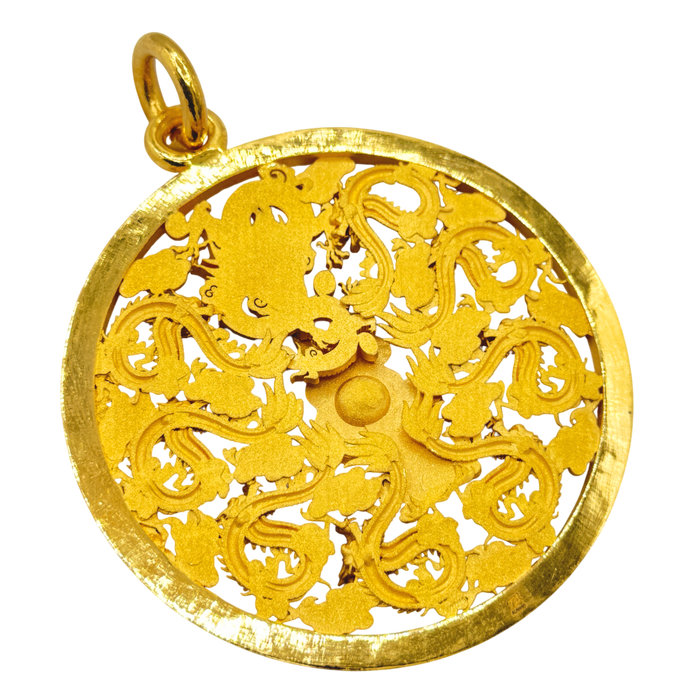 24K Yellow Gold 9 Dragons Circle Pendant