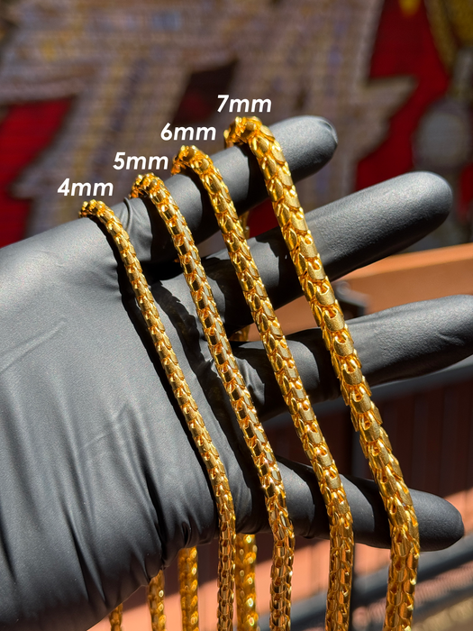 24K Yellow Gold 7MM Dragon Scale Chain w/ Head & Tail