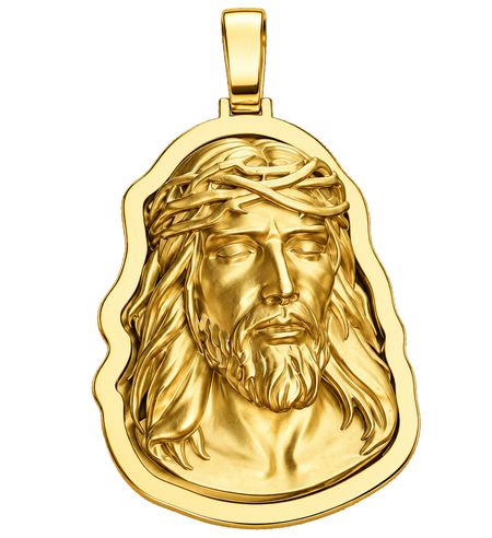 Eyes Closed Jesus Pendant — polished yellow gold on transparent background