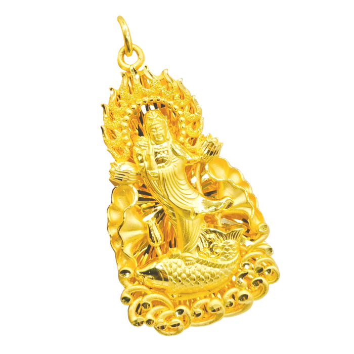 24K Yellow Gold Large Buddha Koi Fish Pendant