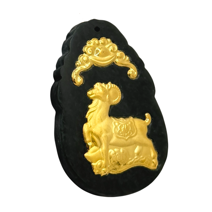 Natural Black Jade w/ Goat Inlay