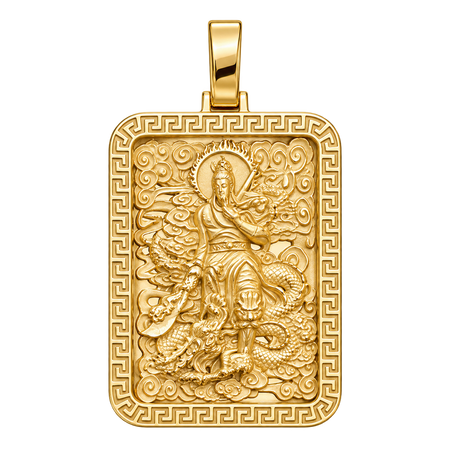 God of War Rectangular Pendant — polished yellow gold on transparent background