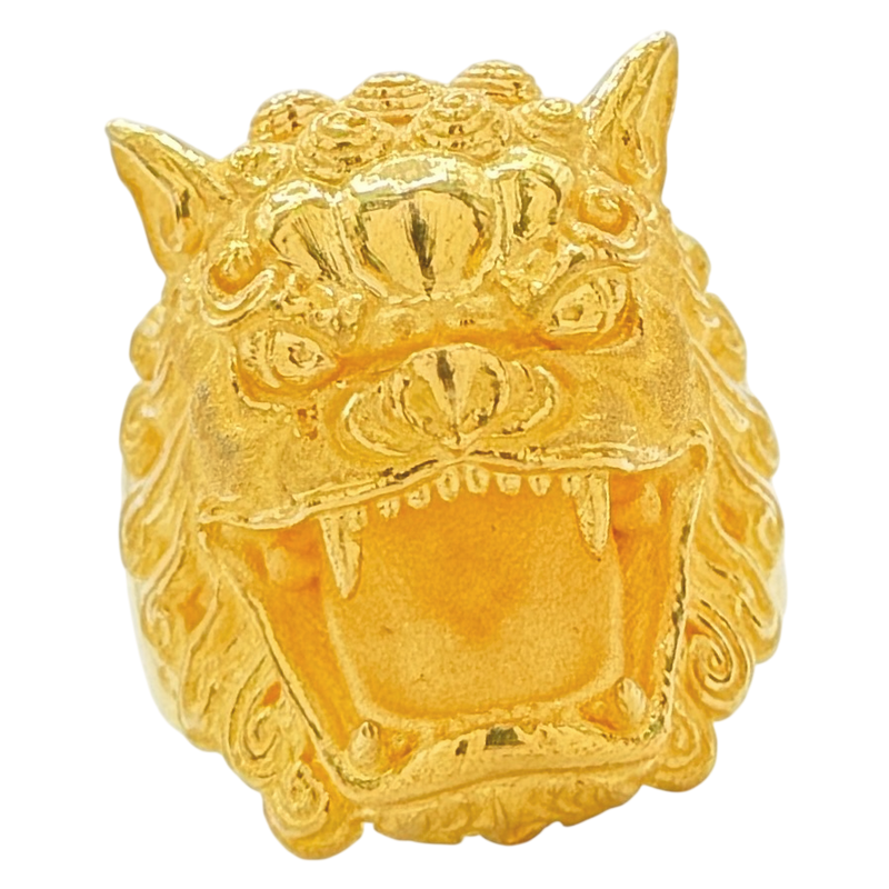 24K Yellow Gold Growling Fudog Ring