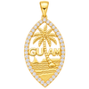 Guam diamond palm tree pendant with ocean waves and sailboat on a transparent background