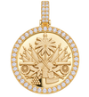 Haiti coat of arms yellow gold pendant with white diamond halo and diamond bail, studio view