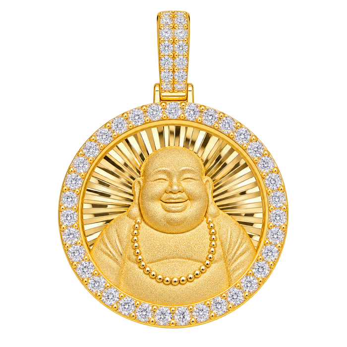 Happy Buddha Circular Diamond Pendant in yellow gold