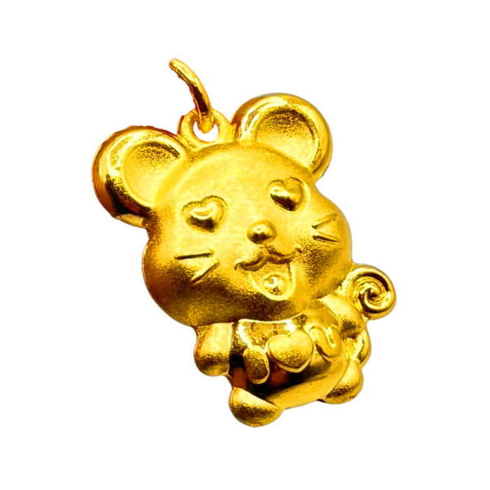 24K Yellow Gold Hollow Heart Eyes Cat Pendant