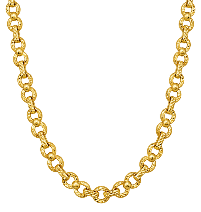 10MM diamond-cut spaced infinity link necklace in a U shape, polished yellow gold