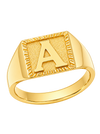 Polished yellow gold Initial Signet Ring on a transparent background