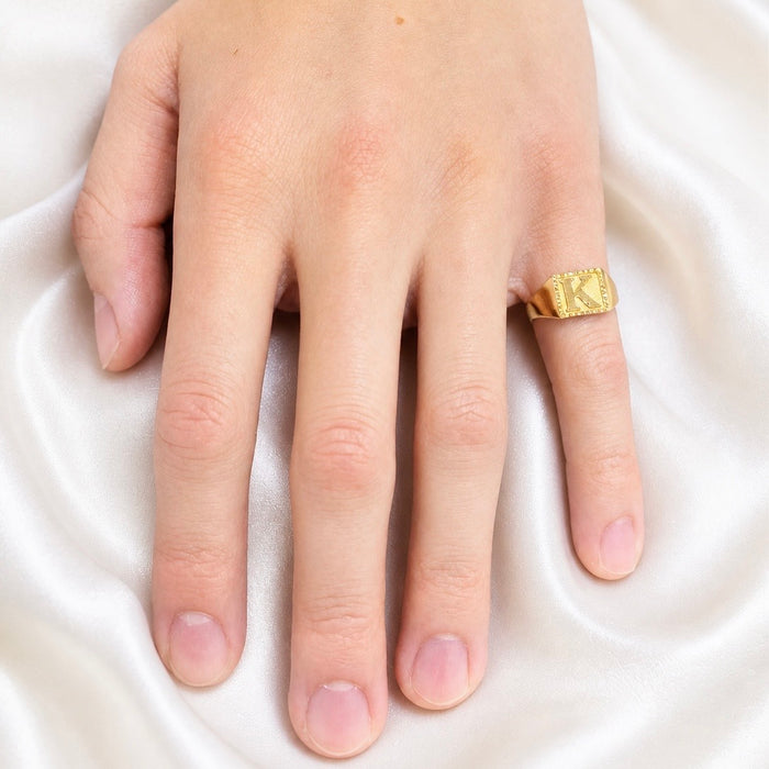 24K Yellow Gold Initial Signet Ring