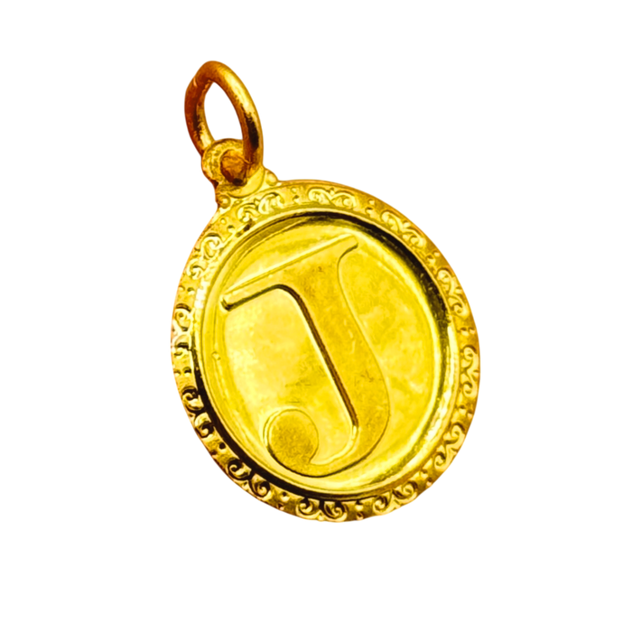 24K Yellow Gold Letter "J" Circle Pendant