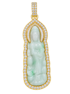 Custom Jade Lady Buddha (Guan Yin) Round and Baguette Diamond Wrap Pendant — yellow gold