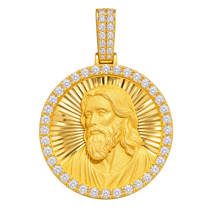 Jesus Circular Diamond Pendant in yellow gold