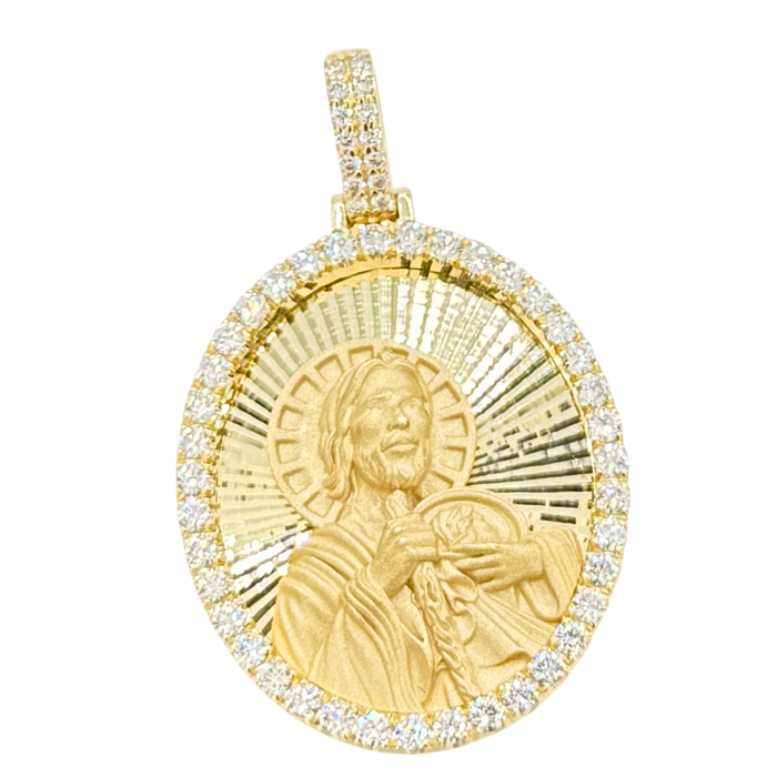 Diamond Cut Jesus Pendant w/ Diamond Frame
