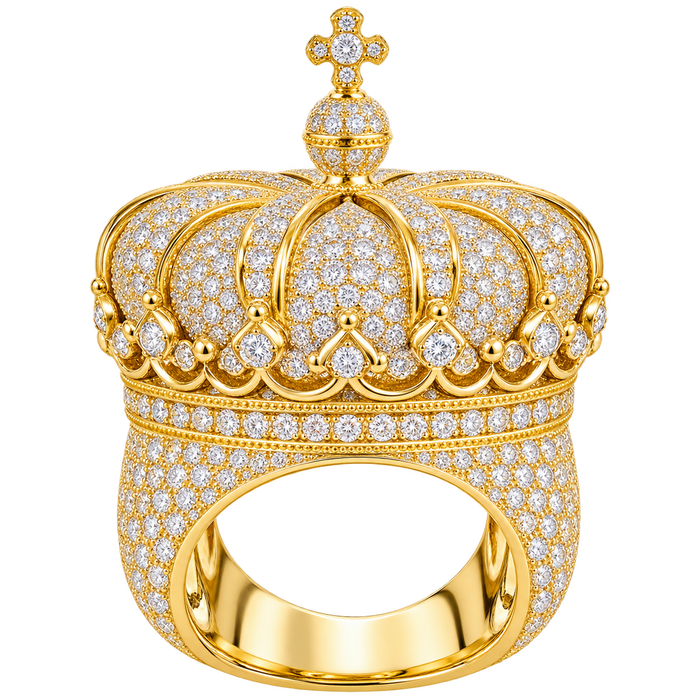 King's Crown Ring in yellow gold — studio view
