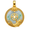 Koi and lotus jade pendant in yellow gold, refined front view