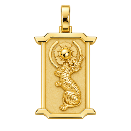 Korean Tiger Pendant — polished yellow gold on transparent background