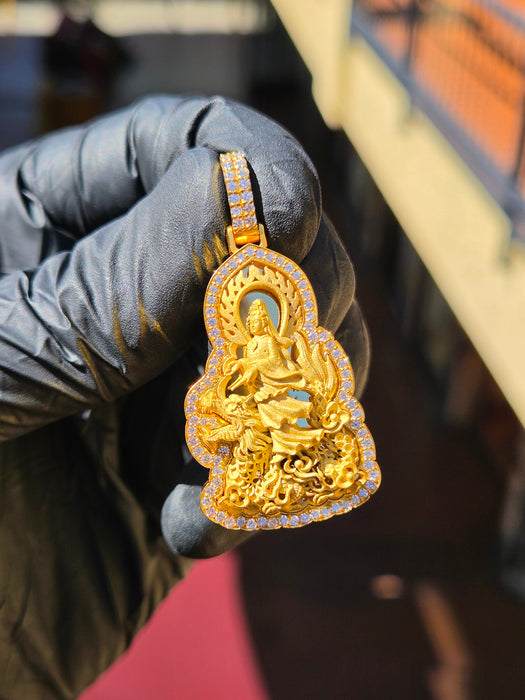 Lady Buddha (Guan Yin) Riding a Dragon Diamond Pendant — original photo 1