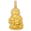 Lady Buddha (Guan Yin) Riding a Dragon Diamond Pendant in yellow gold on a transparent background
