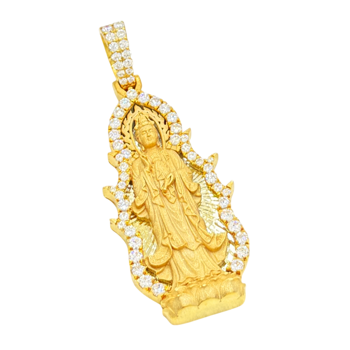 Diamond Cut Lady Buddha Standing Pendant w/ Diamond Frame