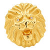Polished yellow gold Lion Ring with white diamond eyes on a transparent background