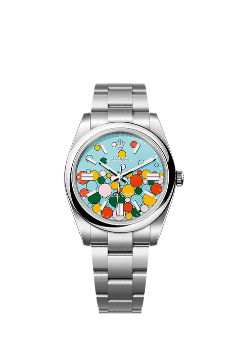 Rolex Stainless Steel Oyster Perpectual - 41mm - Turquoise blue, Celebration motif