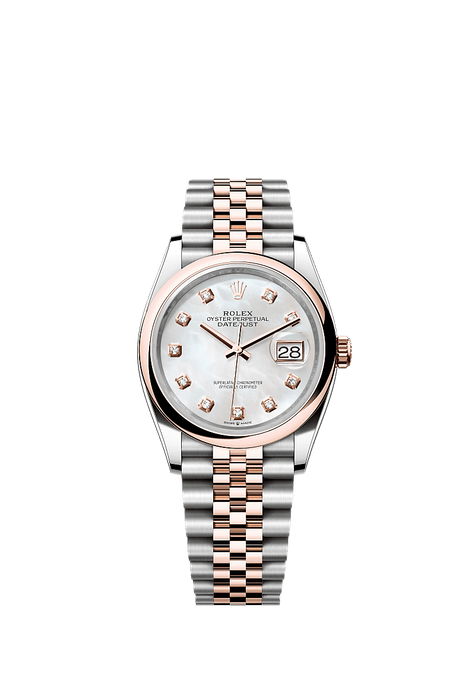 Rolex Two-Tone (RG/SS) Datejust - 36mm - White mother-of-pearl Diamond Dial - Jubilee