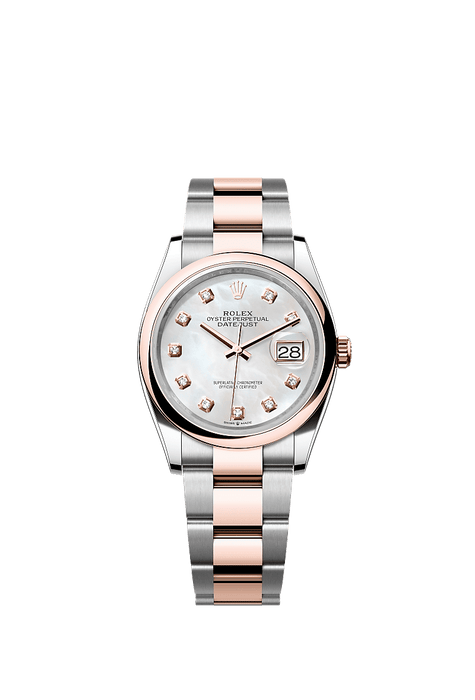 Rolex Two-Tone (RG/SS) Datejust - 36mm - White mother-of-pearl Diamond Dial - Oyster