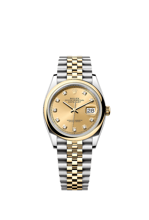 Rolex Two-Tone (YG/SS) Datejust - 36mm - Champagne-colour Diamond Dial - Jubilee