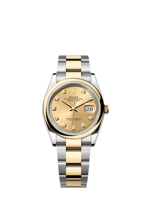 Rolex Two-Tone (YG/SS) Datejust - 36mm - Champagne-colour Diamond Dial - Oyster