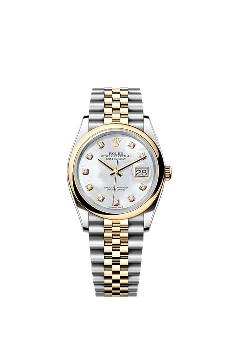 Rolex Two-Tone (YG/SS) Datejust - 36mm - White mother-of-pearl Diamond Dial - Jubilee