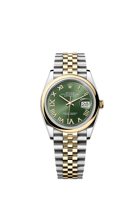 Rolex Two-Tone (YG/SS) Datejust - 36mm - Olive green Diamond Dial - Jubilee