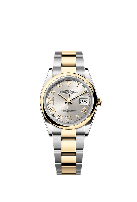 Rolex Two-Tone (YG/SS) Datejust - 36mm - Silver Diamond Dial - Oyster