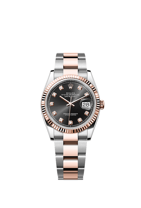 Rolex Two-Tone (RG/SS) Datejust - 36mm - Bright black Diamond Dial - Oyster