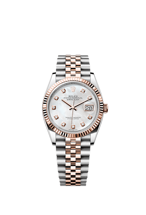 Rolex Two-Tone (RG/SS) Datejust - 36mm - White mother-of-pearl Diamond Dial - Jubilee