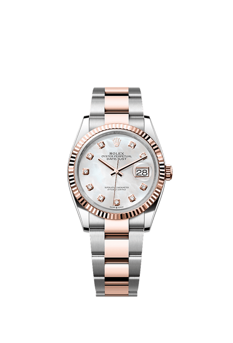 Rolex Two-Tone (RG/SS) Datejust - 36mm - White mother-of-pearl Diamond Dial - Oyster