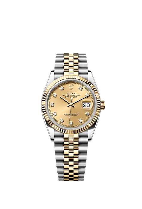 Rolex Two-Tone (YG/SS) Datejust - 36mm - Champagne-colour Diamond Dial - Jubilee