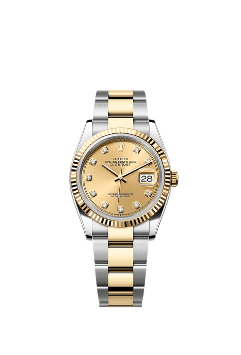 Rolex Two-Tone (YG/SS) Datejust - 36mm - Champagne-colour Diamond Dial - Oyster