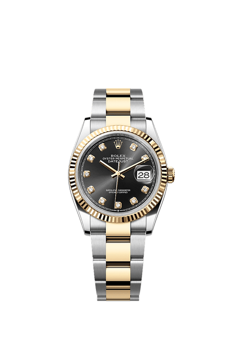 Rolex Two-Tone (YG/SS) Datejust - 36mm - Bright black Diamond Dial - Oyster