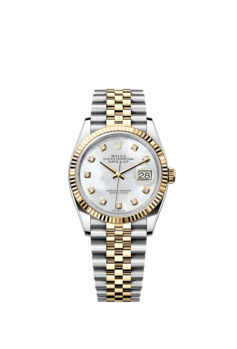 Rolex Two-Tone (YG/SS) Datejust - 36mm - White mother-of-pearl Diamond Dial - Jubilee