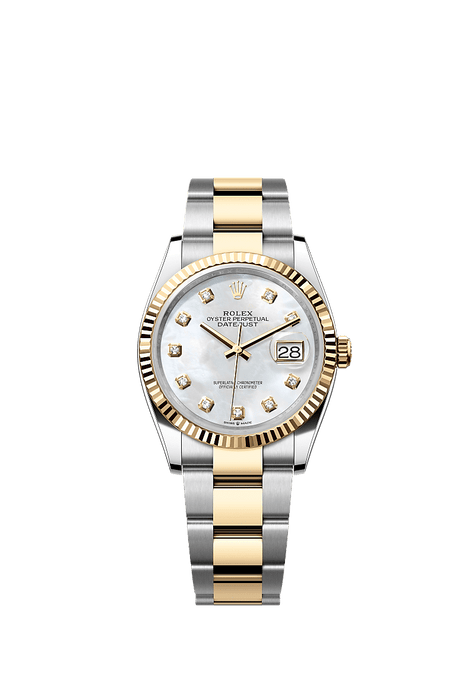 Rolex Two-Tone (YG/SS) Datejust - 36mm - White mother-of-pearl Diamond Dial - Oyster