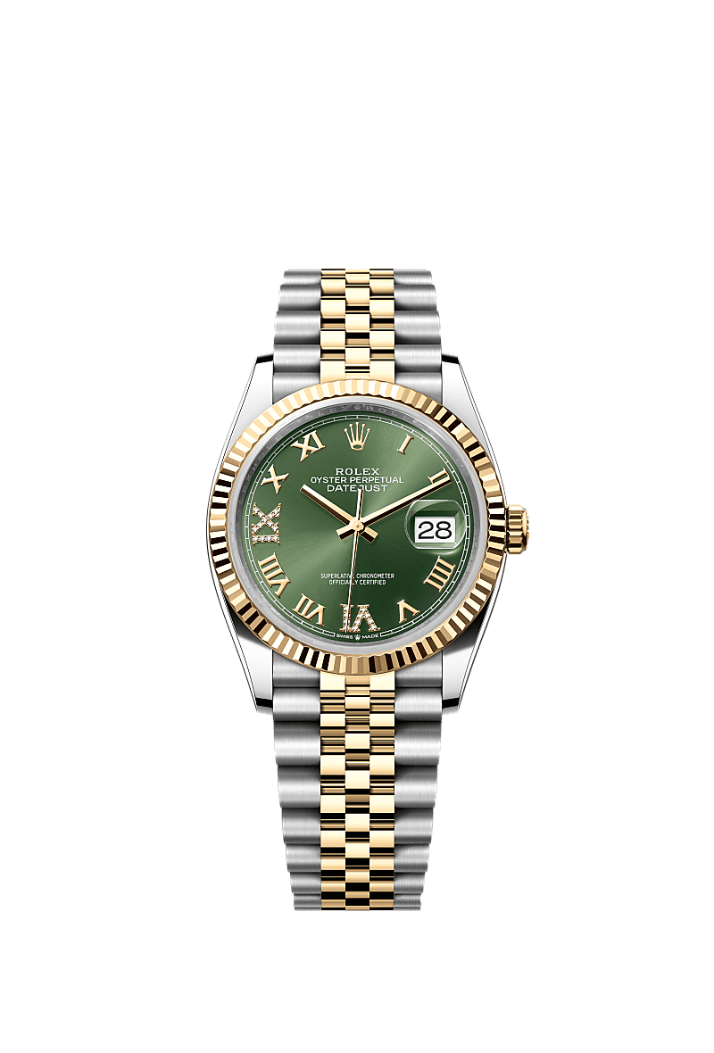 tdfオリーブ36 Rolex Two-Tone (YG/SS) Datejust - 36mm - Olive green Diamond Dial