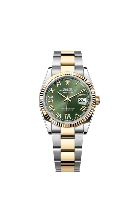 Rolex Two-Tone (YG/SS) Datejust - 36mm - Olive green Diamond Dial - Oyster