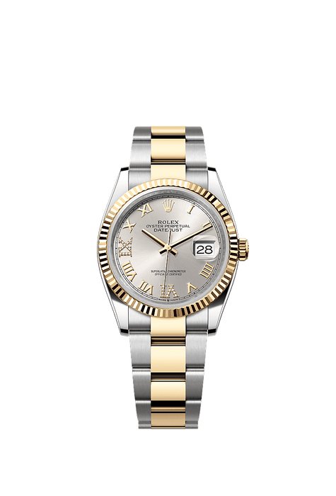 Rolex Two-Tone (YG/SS) Datejust - 36mm - Silver Diamond Dial - Oyster