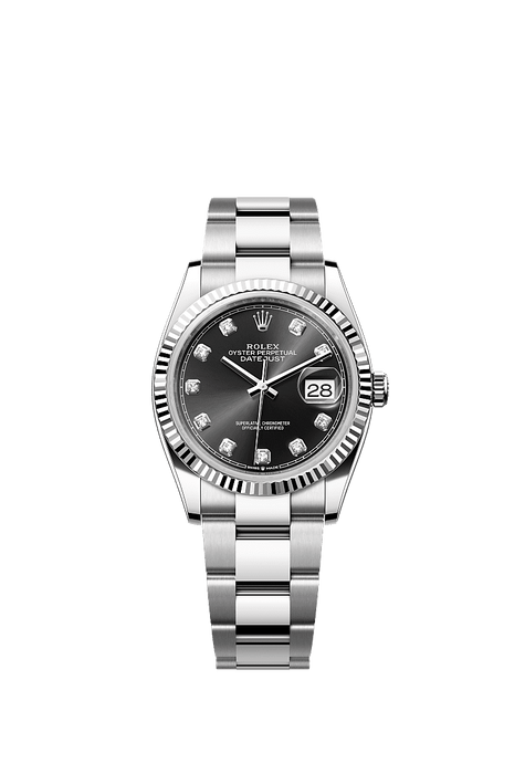 Rolex Stainless Steel Datejust - 36mm - Bright black Diamond Dial - Oyster