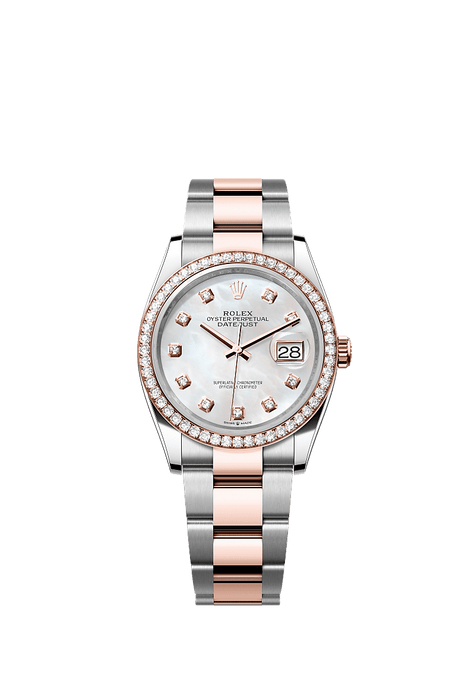 Rolex Two-Tone (RG/SS) Datejust - 36mm - White mother-of-pearl Diamond Dial - Oyster