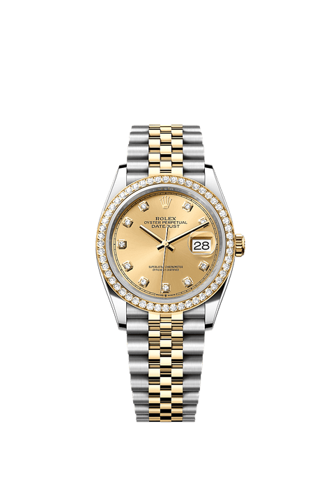 Rolex Two-Tone (YG/SS) Datejust - 36mm - Champagne-colour Diamond Dial - Jubilee