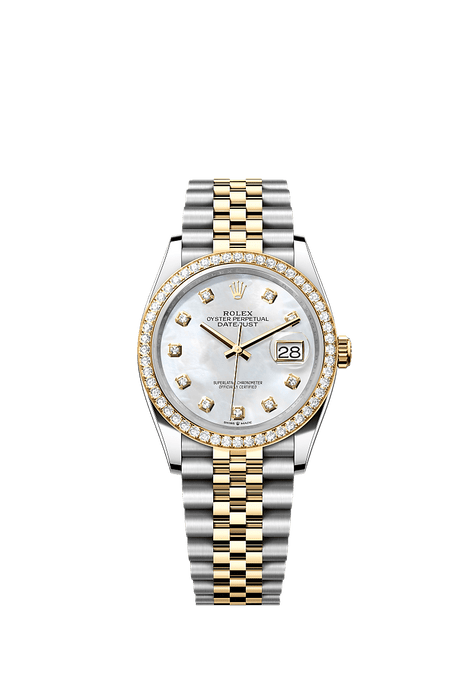 Rolex Two-Tone (YG/SS) Datejust - 36mm - White mother-of-pearl Diamond Dial - Jubilee