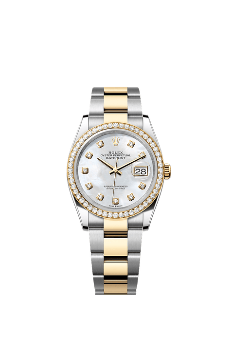 Rolex Two-Tone (YG/SS) Datejust - 36mm - White mother-of-pearl Diamond Dial - Oyster