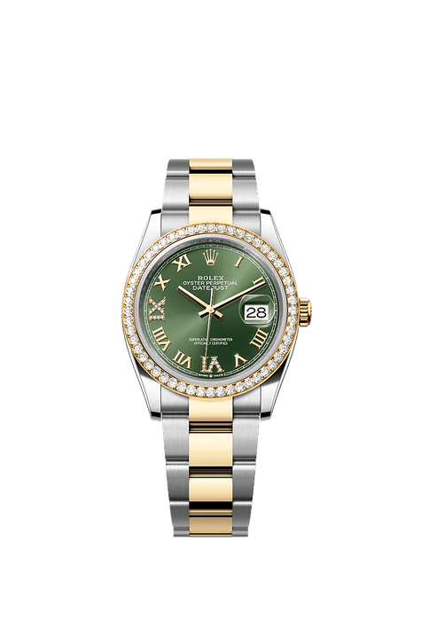 Rolex Two-Tone (YG/SS) Datejust - 36mm - Olive green Diamond Dial - Oyster